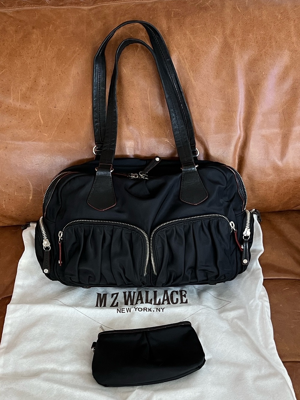 MZ Wallace Black Bedford Nylon Alice Shoulder Bag with Matching Pouch